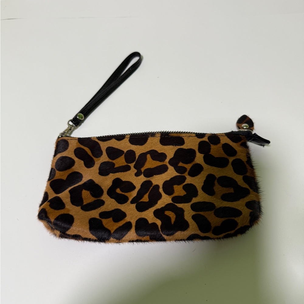 Hair on Hide Leopard Print Wristlet Clutch